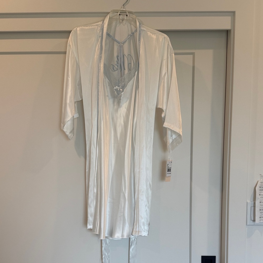 Elegant White Bride Satin Robe and Dress